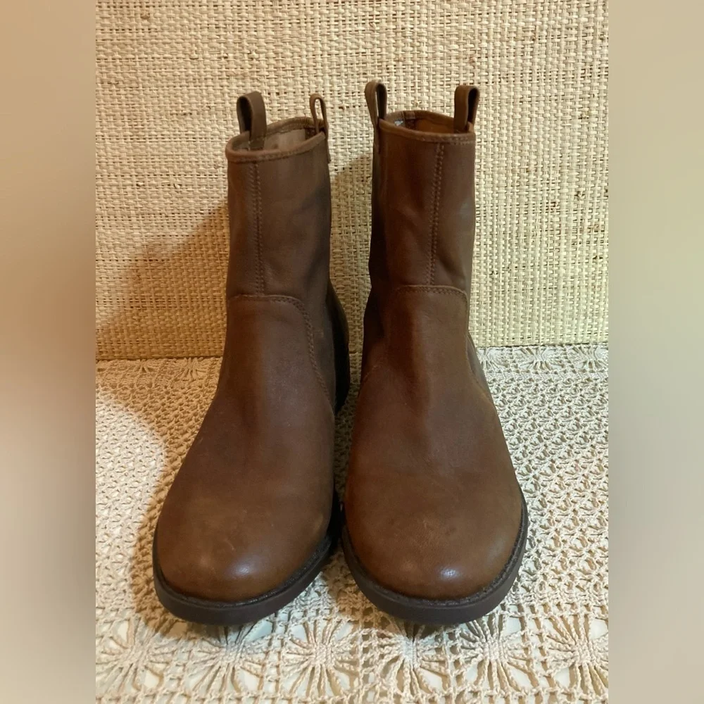 Brown Leather Boots NEW Leather Pull on Ankle Booties NWOT Size 10 - Picture 3 of 14